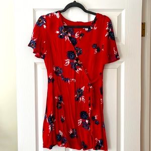 Red Floral Wrap Mini Dress